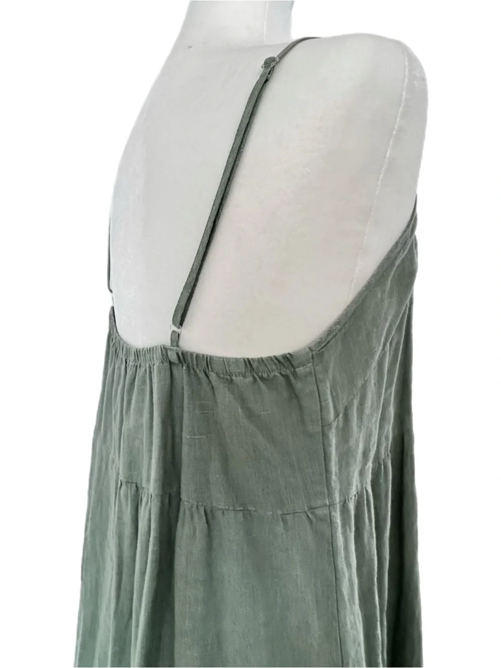 Glam Linen Sleeveless Tiered Midi Dress - Olive Green Sz L